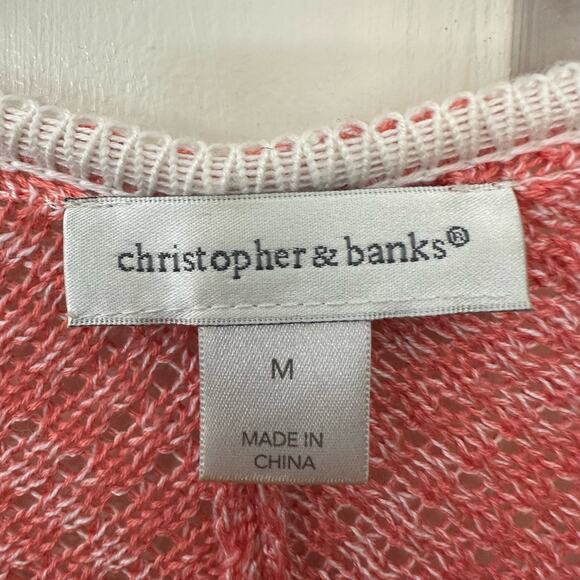 Christopher‎ & Banks Open Knit Cardigan Top Womens Medium Duster Beachy Coastal - Picture 2 of 8